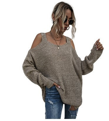 Solid Color Off-shoulder Mid-length Sweater