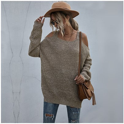 Solid Color Off-shoulder Mid-length Sweater