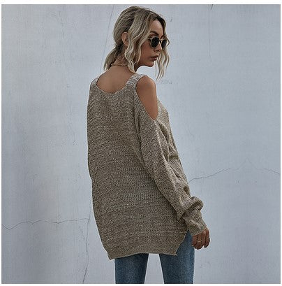 Solid Color Off-shoulder Mid-length Sweater