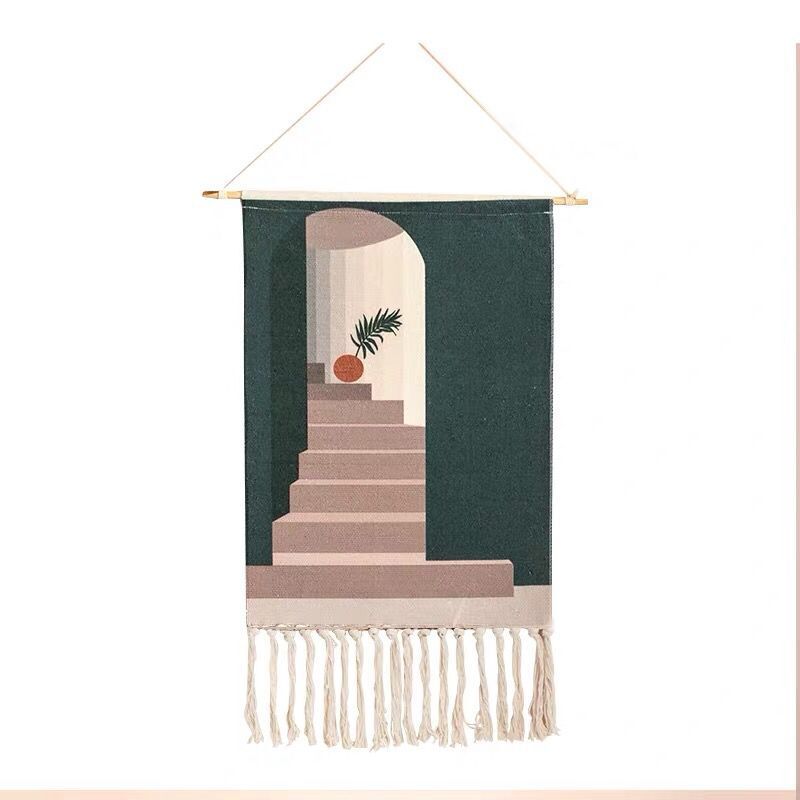 Indian Hand-Woven Homestay Tassel Tapestry Decoration Nordic Meter Box Hanging Canvas Art Background Cloth Bedroom Hanging Cloth