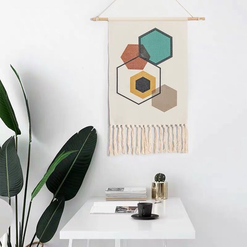 Indian Hand-Woven Homestay Tassel Tapestry Decoration Nordic Meter Box Hanging Canvas Art Background Cloth Bedroom Hanging Cloth