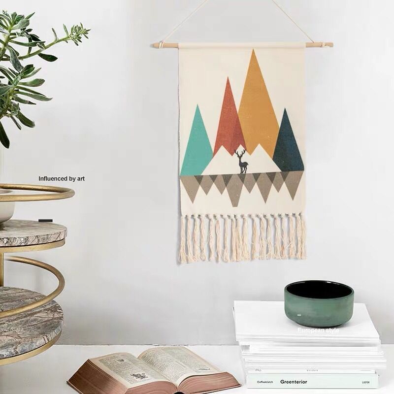 Indian Hand-Woven Homestay Tassel Tapestry Decoration Nordic Meter Box Hanging Canvas Art Background Cloth Bedroom Hanging Cloth