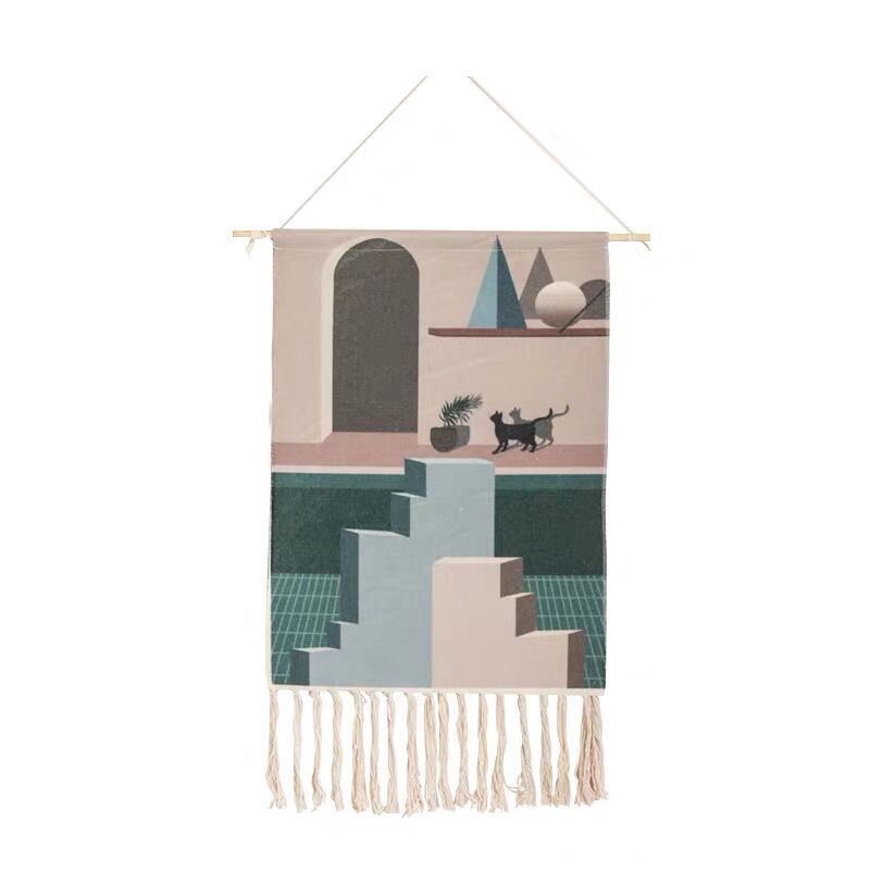 Indian Hand-Woven Homestay Tassel Tapestry Decoration Nordic Meter Box Hanging Canvas Art Background Cloth Bedroom Hanging Cloth