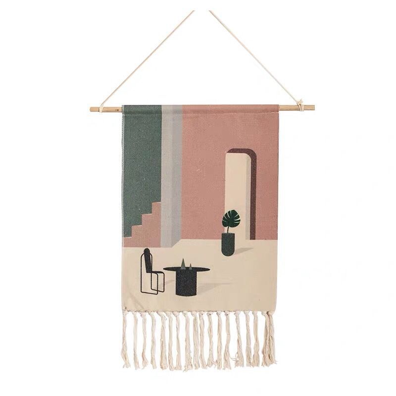 Indian Hand-Woven Homestay Tassel Tapestry Decoration Nordic Meter Box Hanging Canvas Art Background Cloth Bedroom Hanging Cloth
