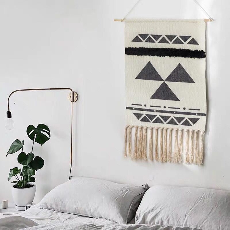 Indian Hand-Woven Homestay Tassel Tapestry Decoration Nordic Meter Box Hanging Canvas Art Background Cloth Bedroom Hanging Cloth