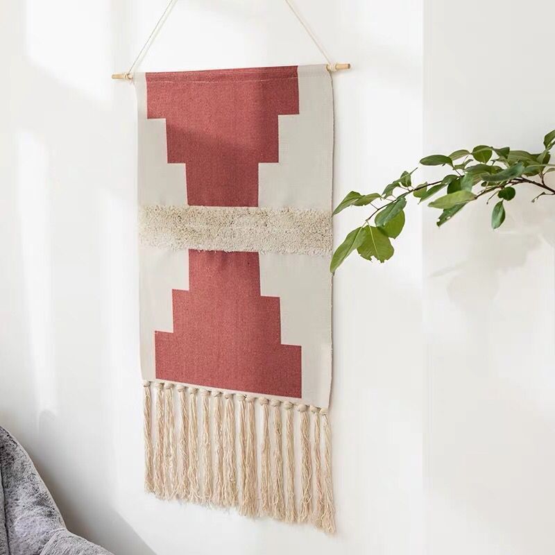 Indian Hand-Woven Homestay Tassel Tapestry Decoration Nordic Meter Box Hanging Canvas Art Background Cloth Bedroom Hanging Cloth