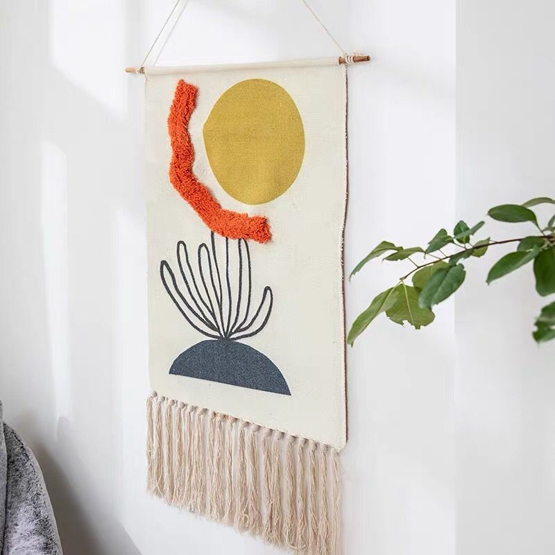 Indian Hand-Woven Homestay Tassel Tapestry Decoration Nordic Meter Box Hanging Canvas Art Background Cloth Bedroom Hanging Cloth