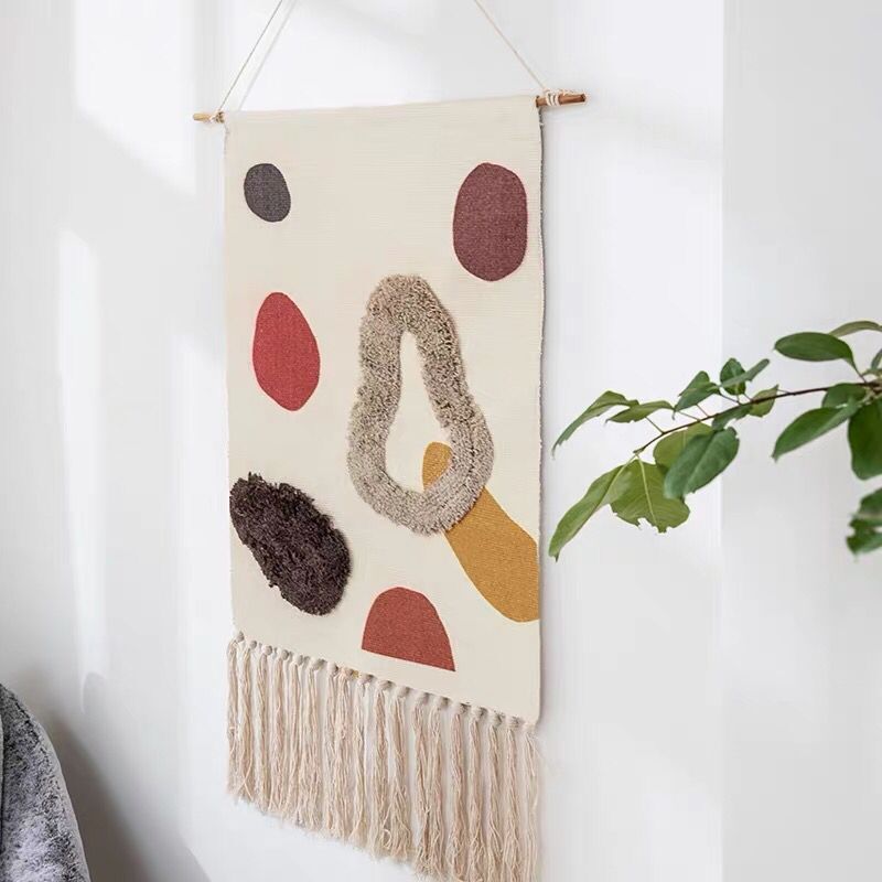 Indian Hand-Woven Homestay Tassel Tapestry Decoration Nordic Meter Box Hanging Canvas Art Background Cloth Bedroom Hanging Cloth