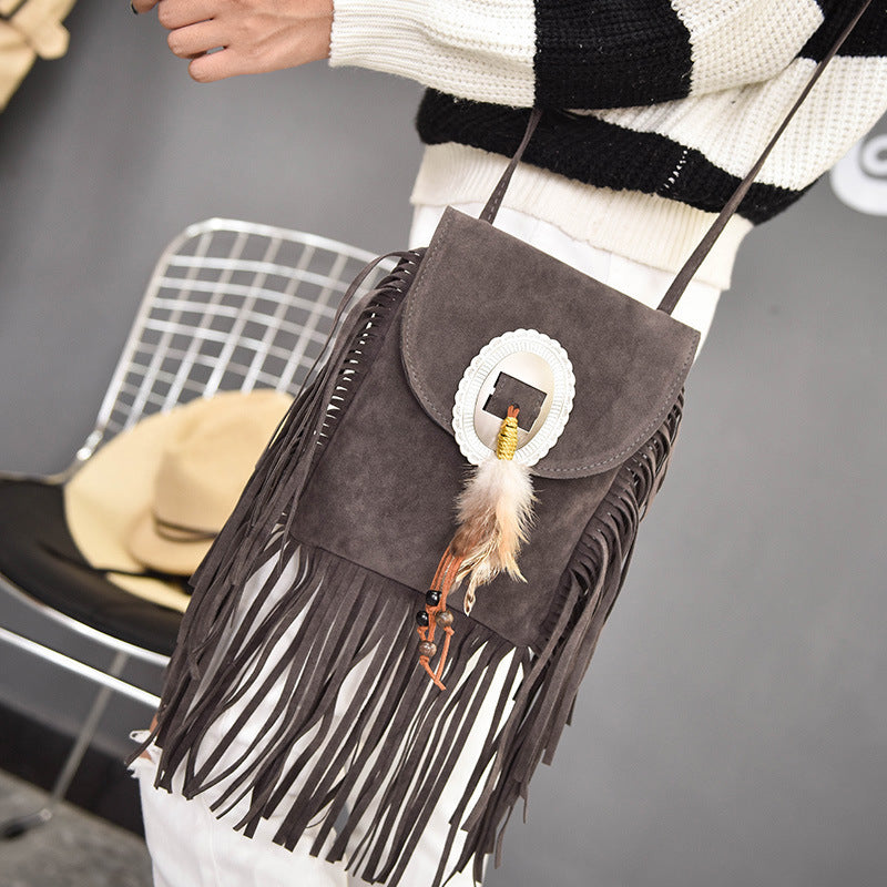 New Bohemian Tassel Messenger Bag Feather Straddle One Shoulder Women'S Bag