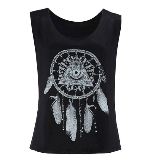 European And American 2021 Disc Feather Print Sleeveless Top Casual Bottoming T-Shirt