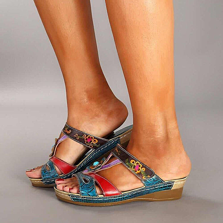 Embroidered ethnic style flower sandals and slippers