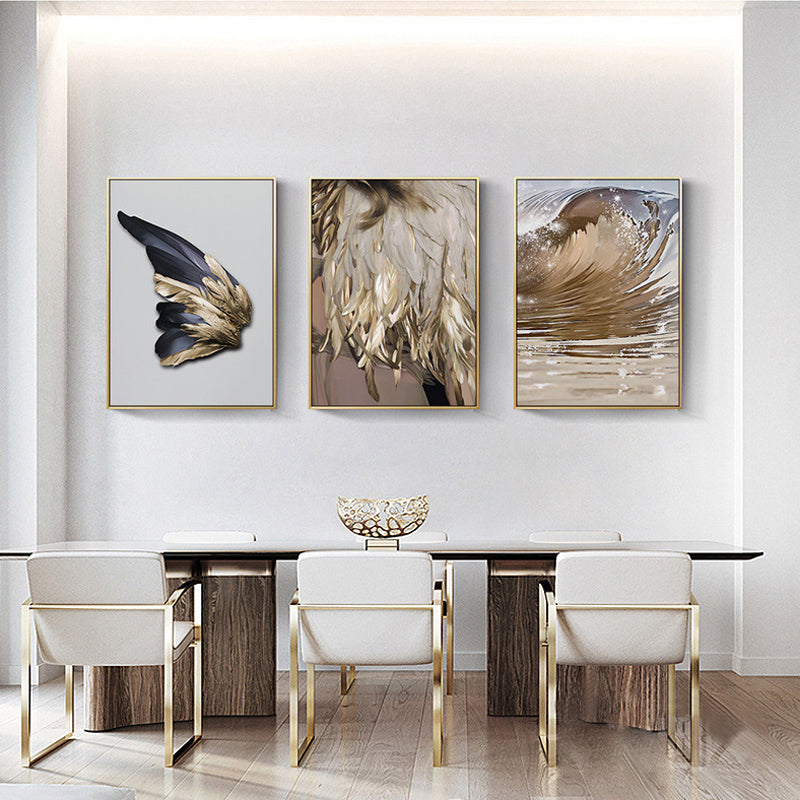 Decorative Gold Feather Abstract Canvas Painting Mural