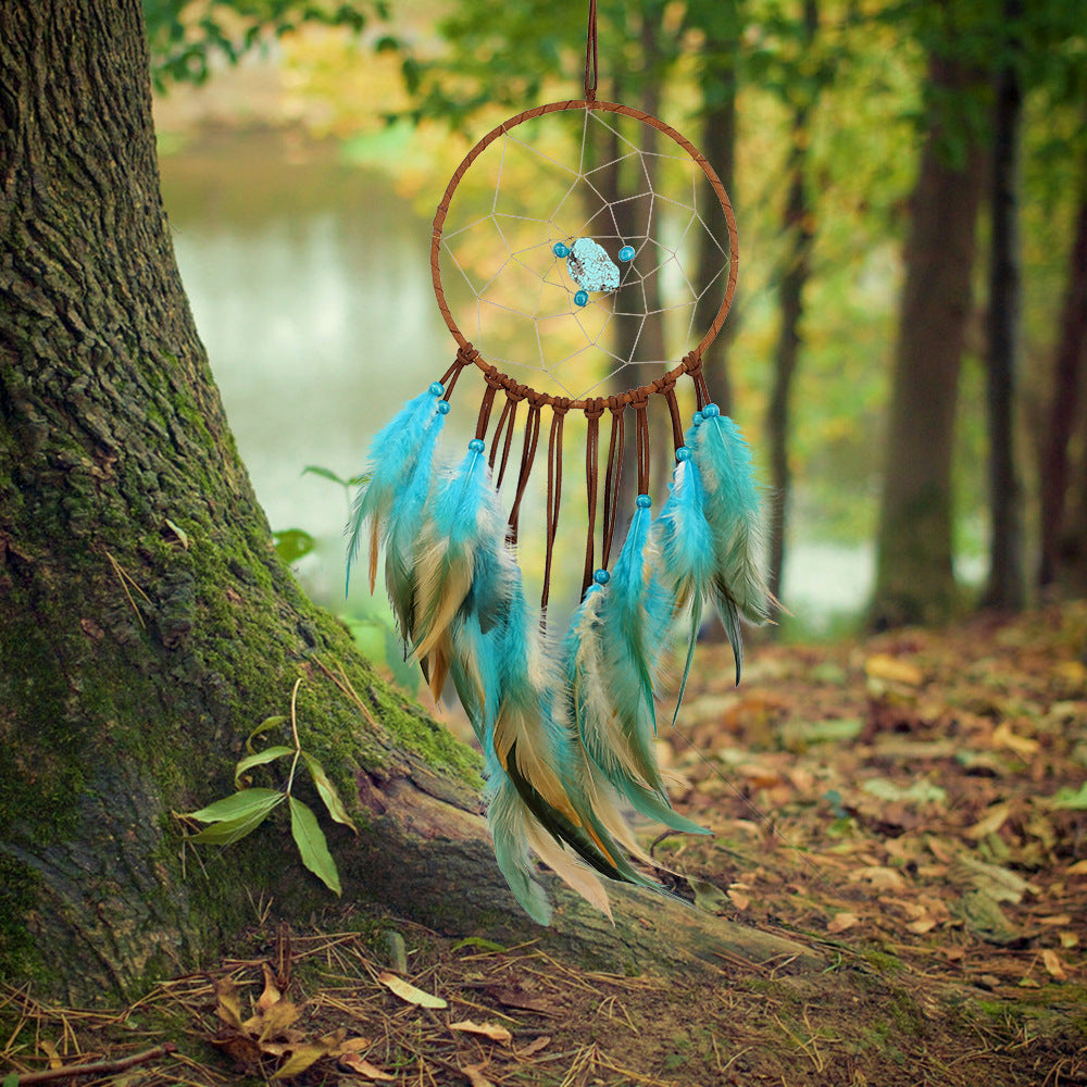 Turquoise Dream Catcher Single Ring Feather Jewelry Creative Eye Balcony Living Room Bedroom Pendant
