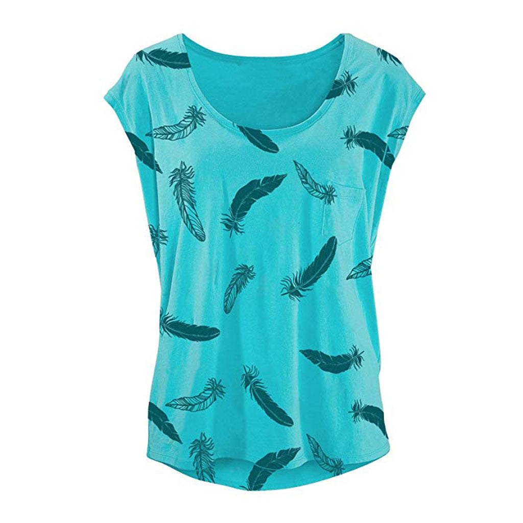 Summer 2020 Amazon Aliexpress European And American Hot Style Round Neck Feather Print Simple Loose Women'S Vest