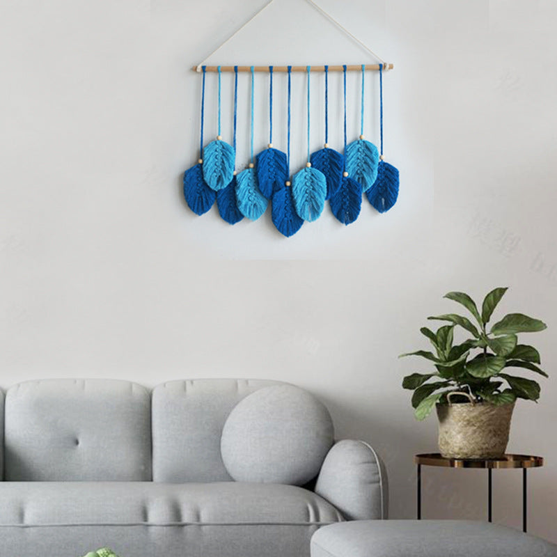 Feather Handmade Cotton Rope Tapestry Material Bag Wall Hanging Leaves