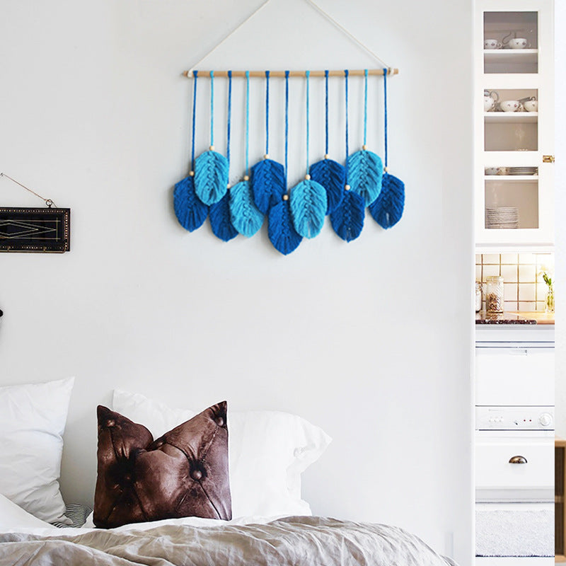 Feather Handmade Cotton Rope Tapestry Material Bag Wall Hanging Leaves