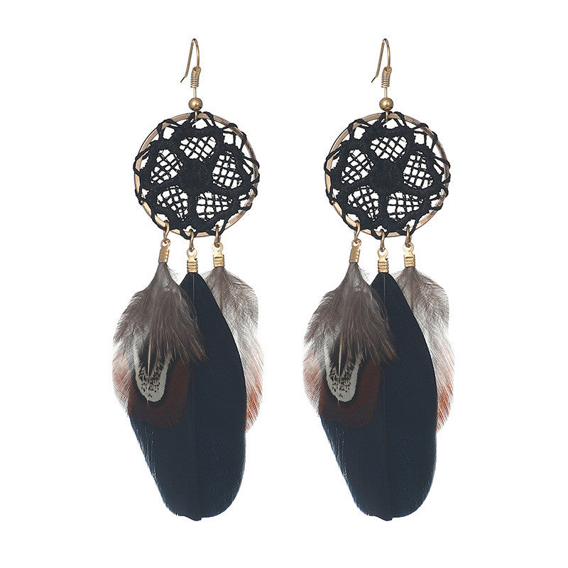 Lightweight Dream Catcher Flower Woven Feather Earrings