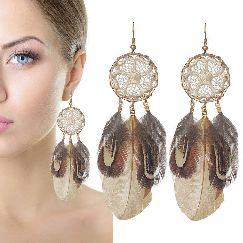 Lightweight Dream Catcher Flower Woven Feather Earrings