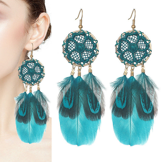 Lightweight Dream Catcher Flower Woven Feather Earrings