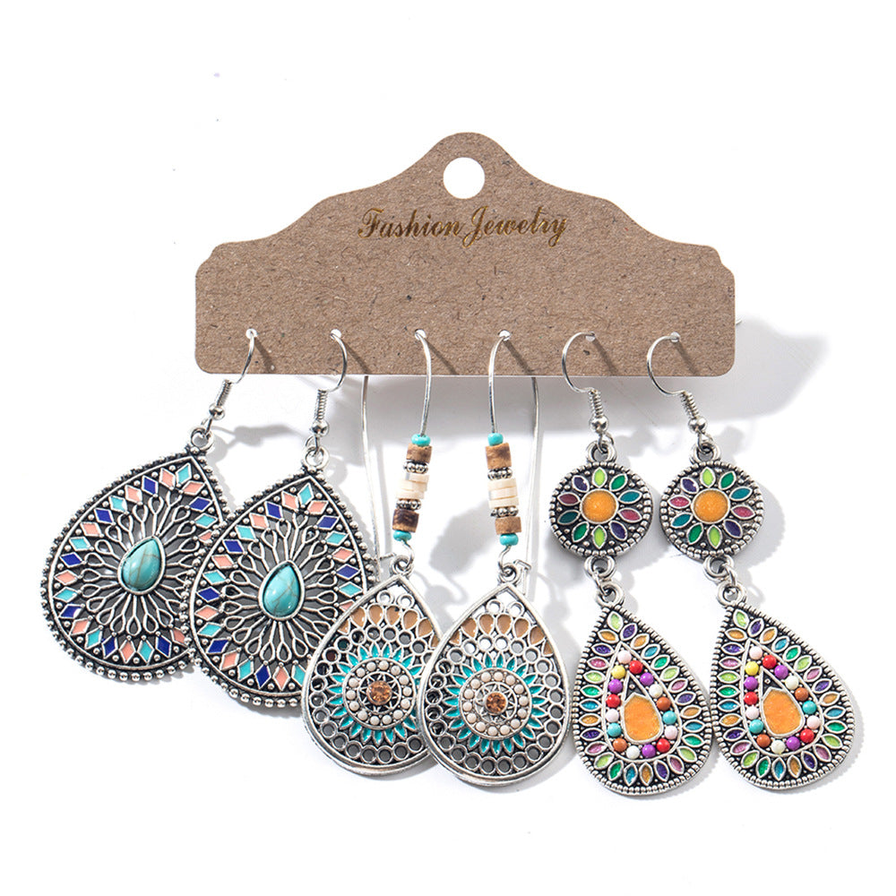 Earring Set Hollow Earrings Tassel Bohemian Ethnic Style