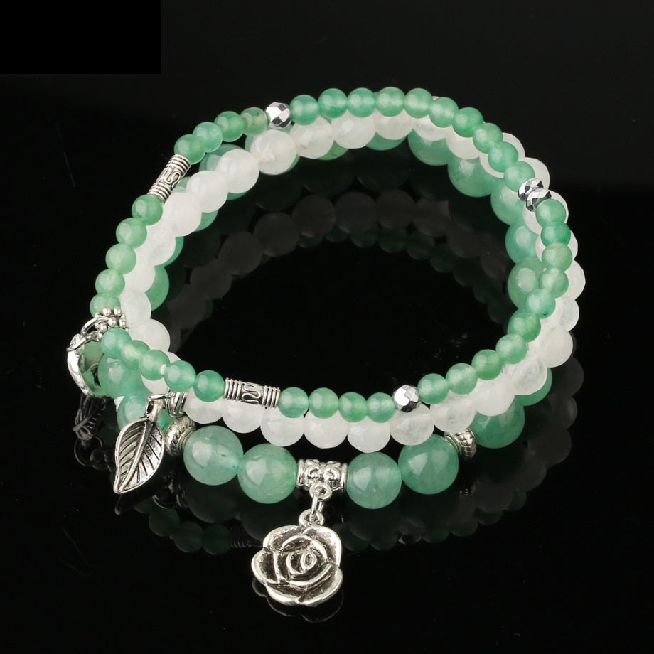 Three Row Bracelet Natural Stone Crystal Rose Pendant Bracelet