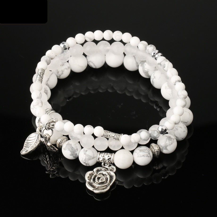 Three Row Bracelet Natural Stone Crystal Rose Pendant Bracelet
