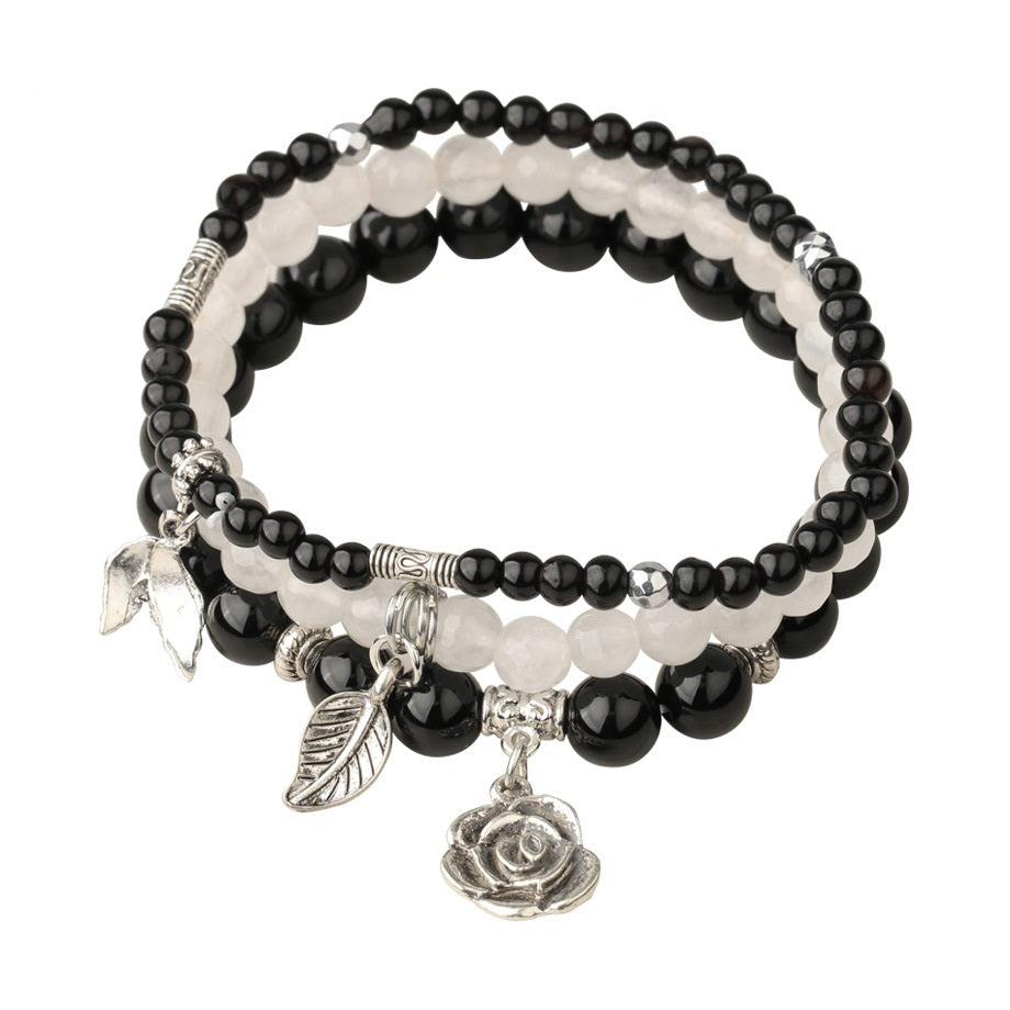 Three Row Bracelet Natural Stone Crystal Rose Pendant Bracelet