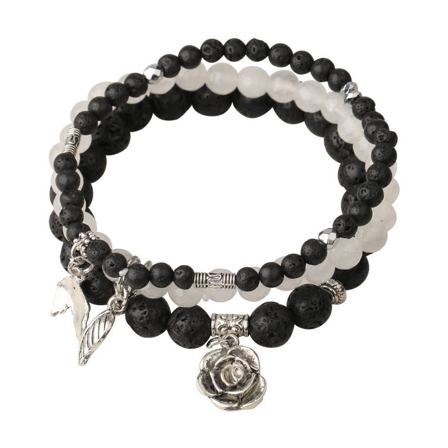 Three Row Bracelet Natural Stone Crystal Rose Pendant Bracelet