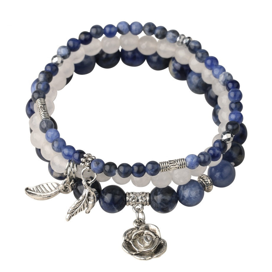 Three Row Bracelet Natural Stone Crystal Rose Pendant Bracelet