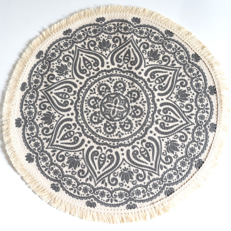 Tapis Rond Nordique En Coton Et Lin Pour Salon, Moquette De Cambre Coucher, Style Boho, Mandala