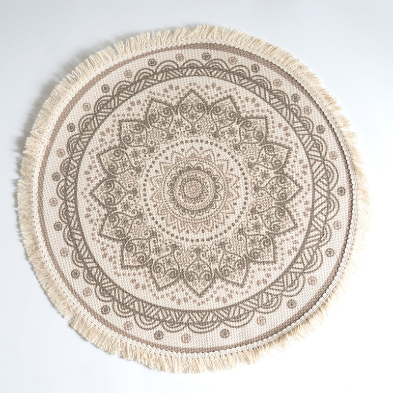 Tapis Rond Nordique En Coton Et Lin Pour Salon, Moquette De Cambre Coucher, Style Boho, Mandala