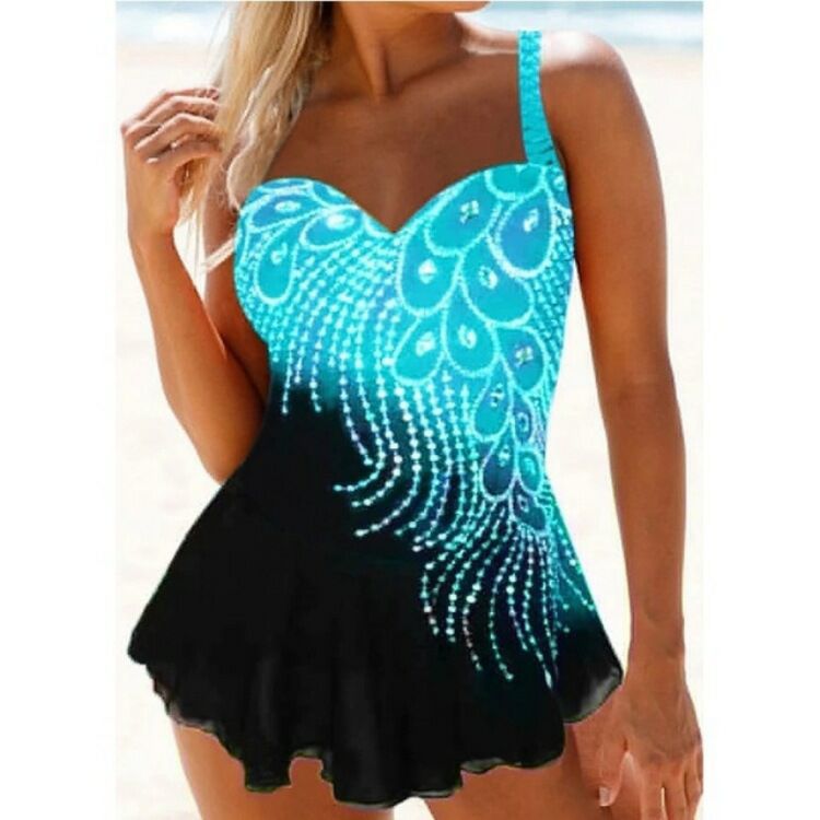 Feather Hit Color Split Plus Size Swimsuit