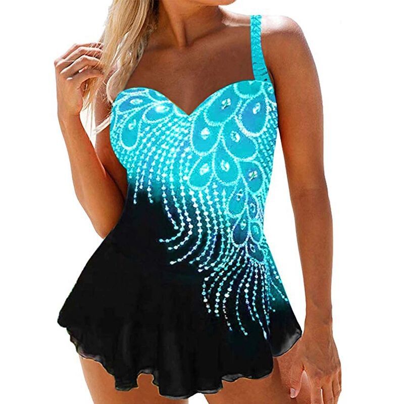 New Bikini, Tube Top, Diamond And Feather Contrast Color Split Large Size Swimsuit Women