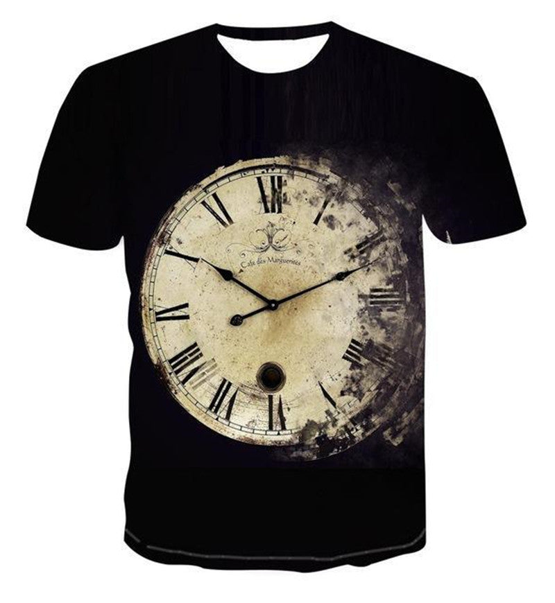 Geometric Clock Digital Printing 3D Short-sleeved T-shirt