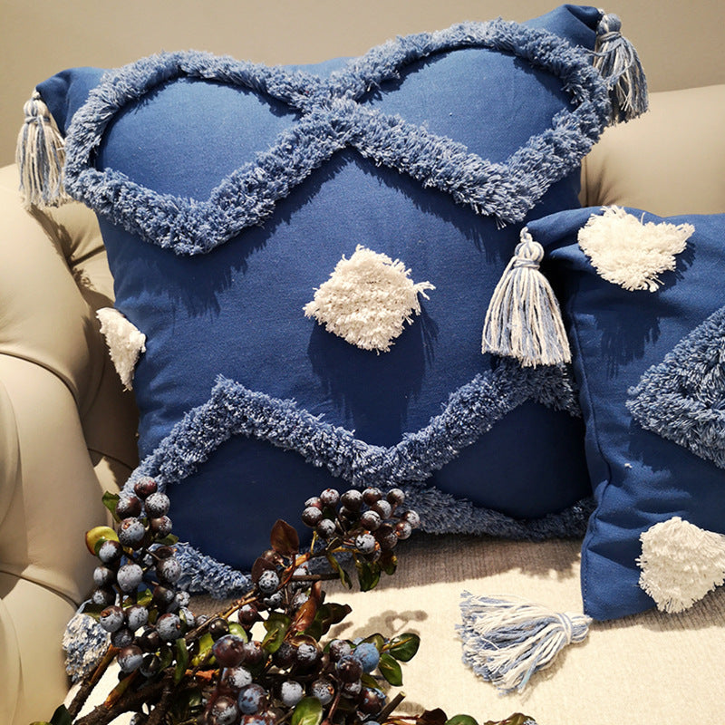 Indian Handmade Tufted Pillowcase Moroccan Style Bright Color Cushion Cover Modern Minimalist Model Room Waist Cushion