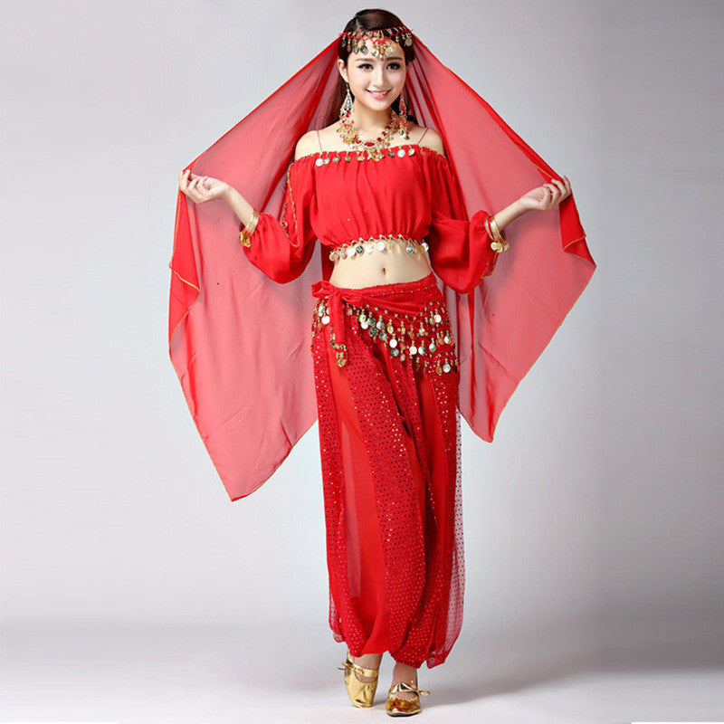 Dance Belly Dance Indian Dance Clothes Long-Sleeved Xinjiang Dance Festival Performance Costume Stage Pants Suit