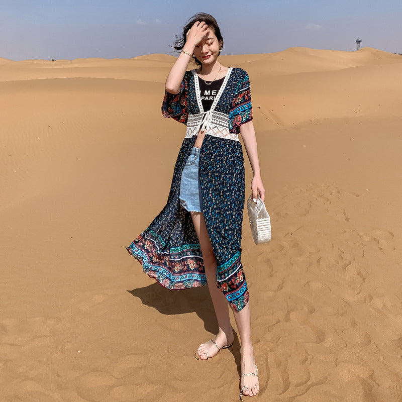 CUPSHE Boho Crochet Kimono Cover Up Woman Sexy Short Sleeve