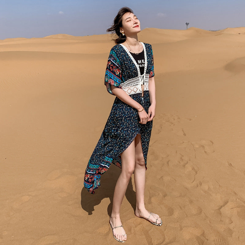 CUPSHE Boho Crochet Kimono Cover Up Woman Sexy Short Sleeve