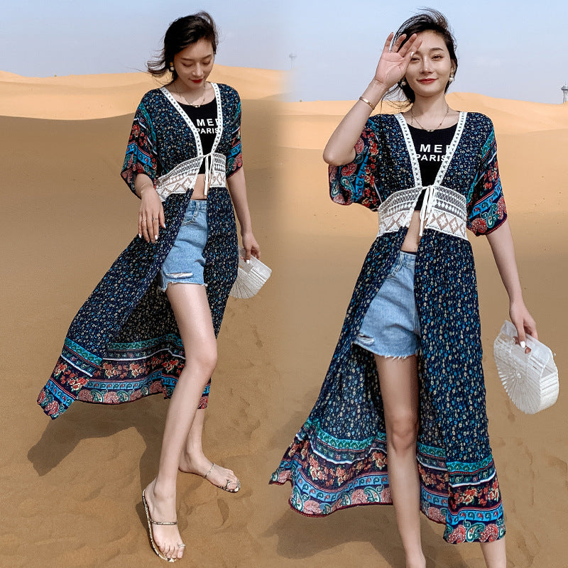 CUPSHE Boho Crochet Kimono Cover Up Woman Sexy Short Sleeve