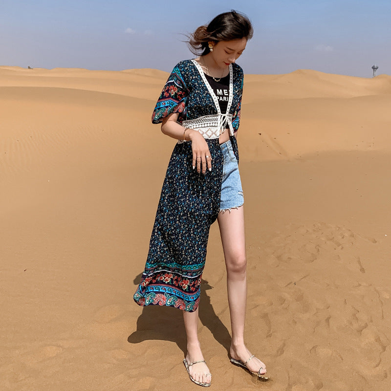 CUPSHE Boho Crochet Kimono Cover Up Woman Sexy Short Sleeve