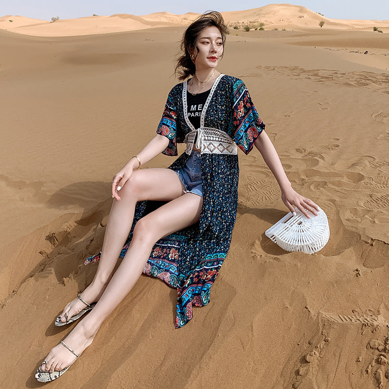 CUPSHE Boho Crochet Kimono Cover Up Woman Sexy Short Sleeve