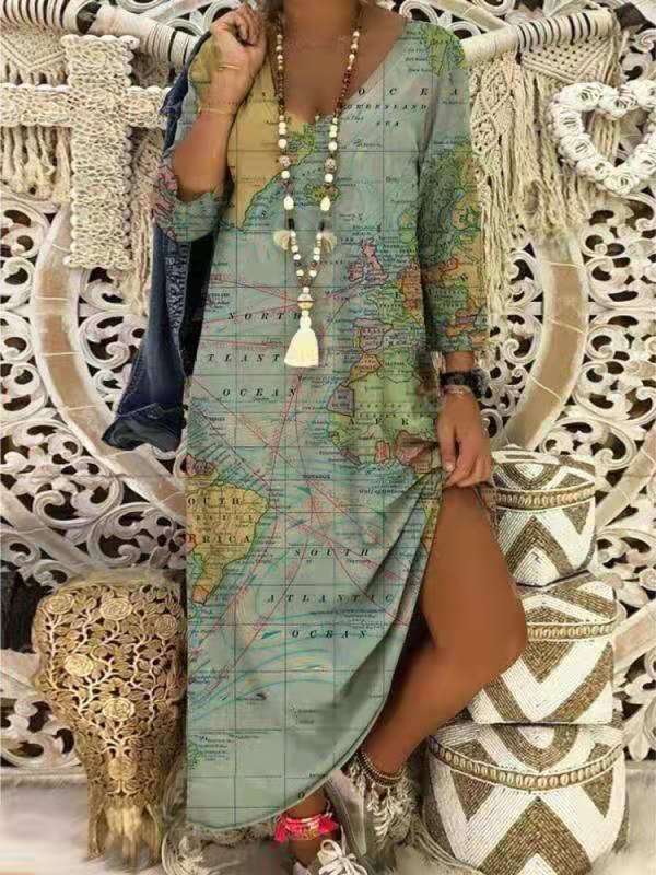 Earth Print Loose European And American Dress
