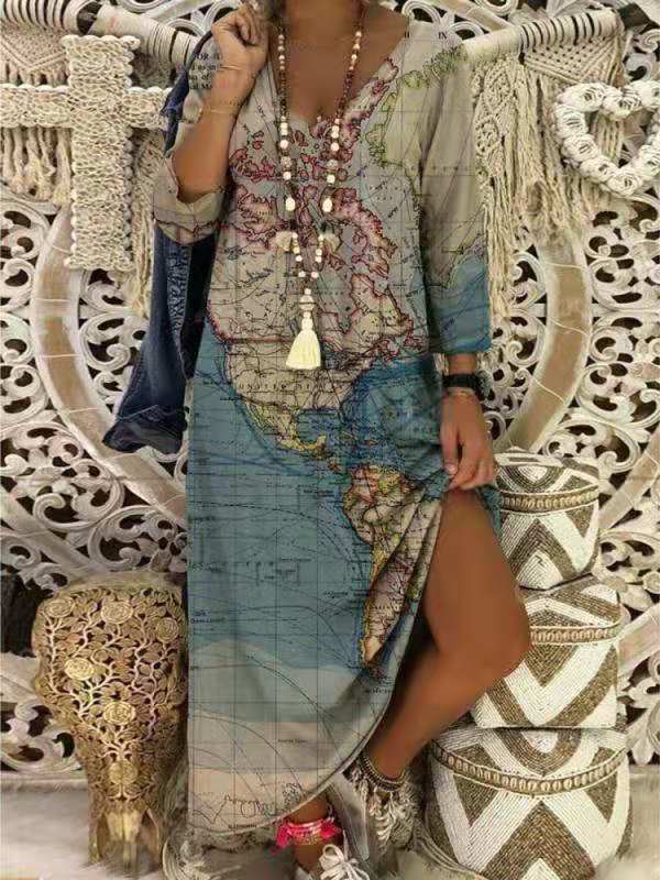 Earth Print Loose European And American Dress