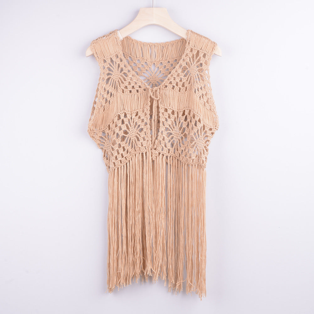 Hand-Woven Fringed Hollowed-Out Cardigans