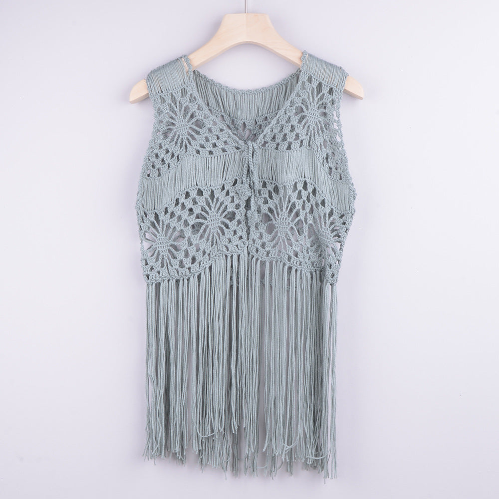Hand-Woven Fringed Hollowed-Out Cardigans