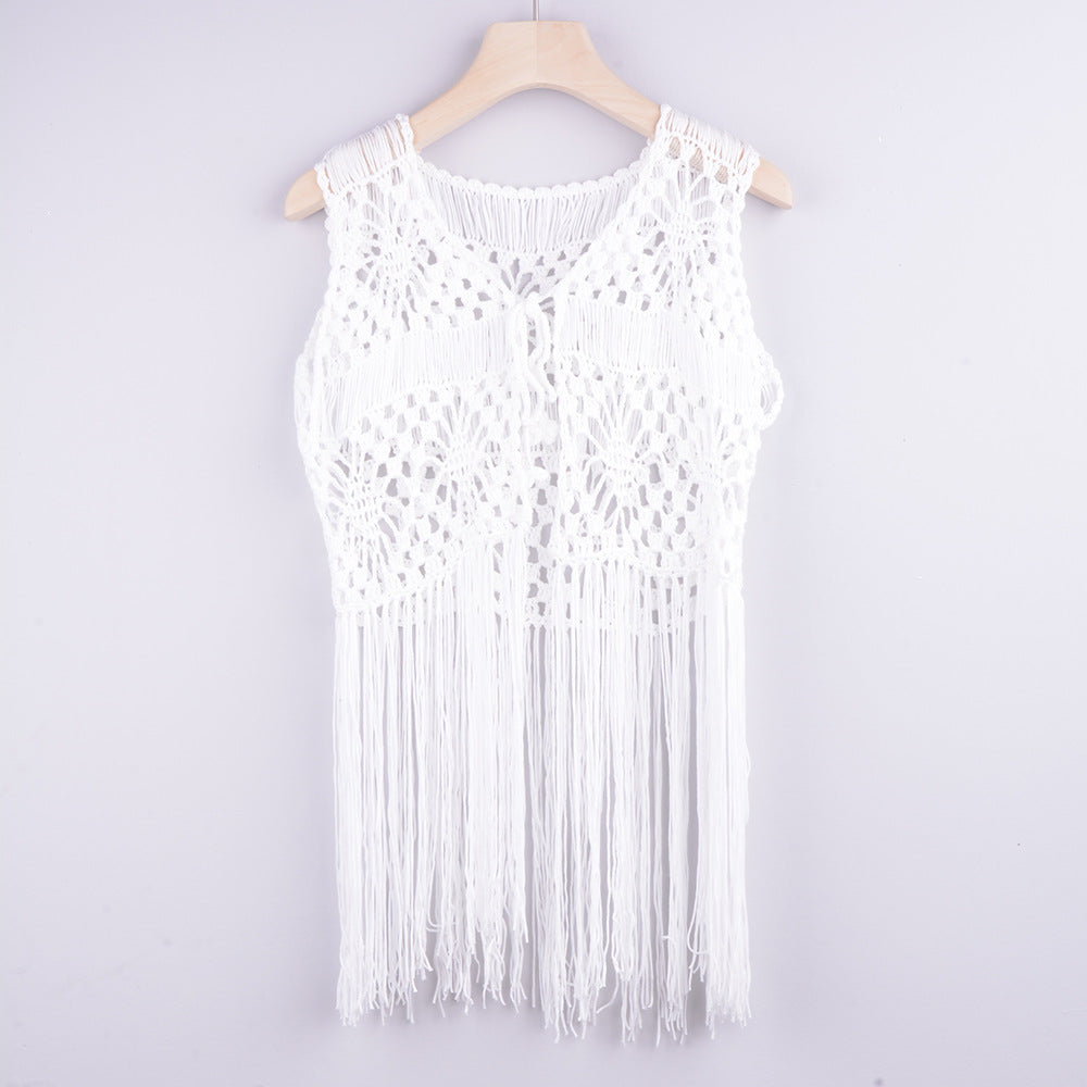 Hand-Woven Fringed Hollowed-Out Cardigans