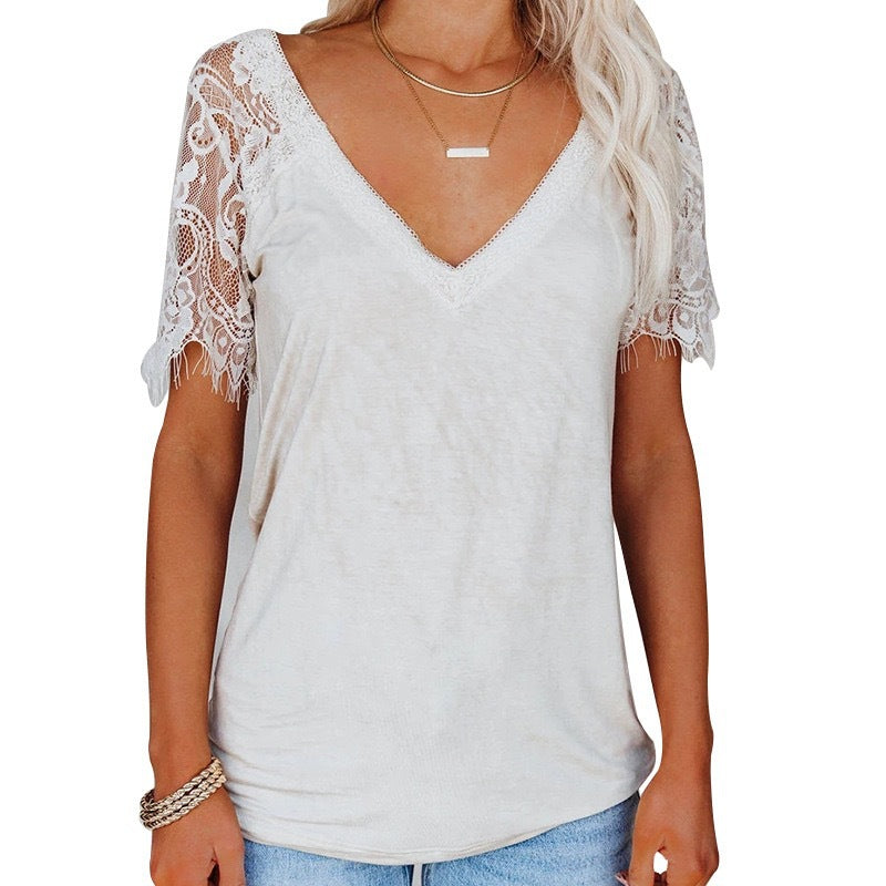V-neck Feather Lace Lace Sleeve Women's Top