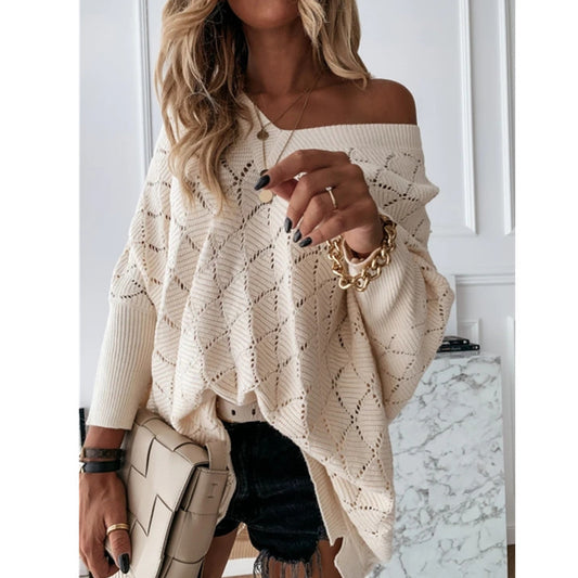 Bat sleeve loose long knitted sweater