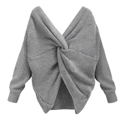 Large neckline V-neck halter head retro solid color sweater two wearing bat sweater coat