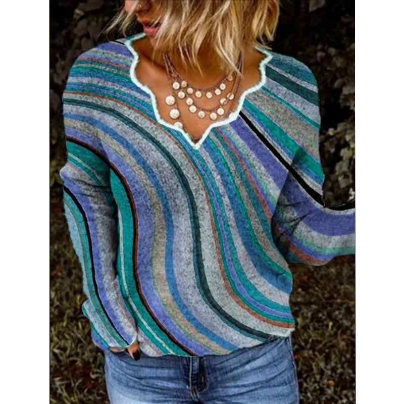 Ladies Geometric Print Long Sleeve Sweater Top